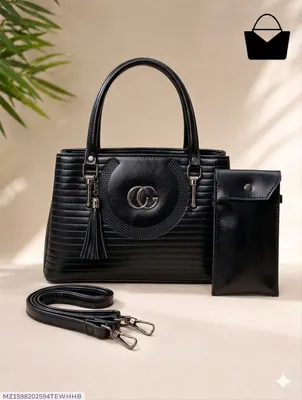 Black Leather Handbag Set for Women 2 Pcs Top Handle thumbnail 1