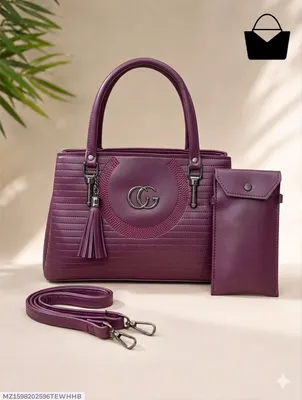 Women's Maroon Leather Handbag Set with Top Handle thumbnail 1
