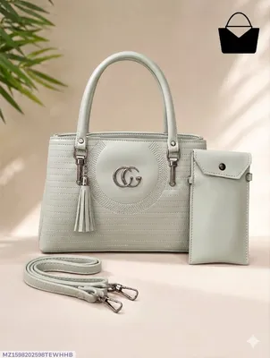 Women Grey Leather Handbag Set with Top Handle thumbnail 1