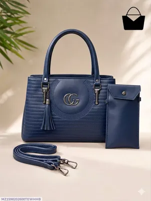 Blue Leather Handbag Set for Women with Top Handle thumbnail 1
