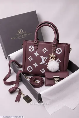 Women's Brown Leather Handbag Set with Top Handle