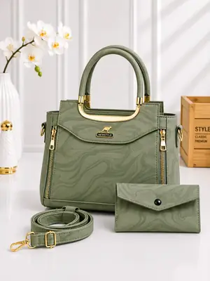 Women's Leather Printed Hand Bag Set