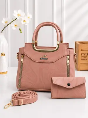 Women's Leather Plain Hand Bag Set