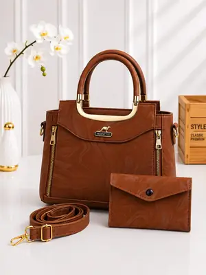 Women's Leather Printed Hand Bag Set