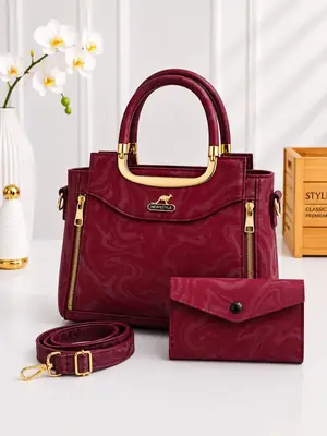 Women's Leather Printed Hand Bag Set