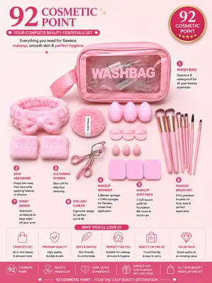 Premium Quality  Wash Bag 24 pcs Makeup Puff & Brush Set