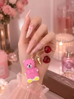 Teddy gloss And Cherry Keychain Magic Pink