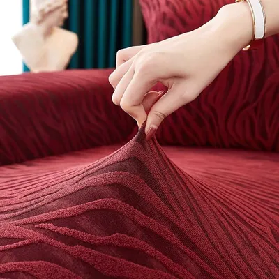 Red Velvet Sofa Cover for 3 Seater - Elastic Fit with Ruffled Hem thumbnail 3