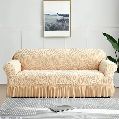 Golden Velvet Textured 5 Seater Sofa Cover thumbnail 1