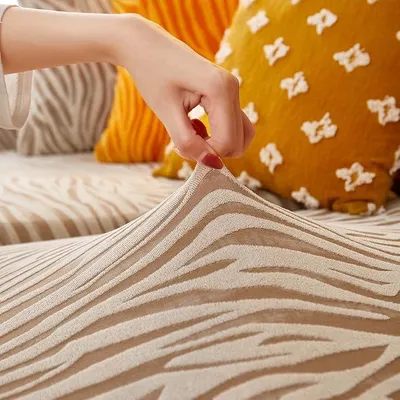 Golden Velvet Textured 5 Seater Sofa Cover thumbnail 3