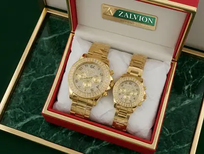 Golden Crystal Roman Dial Couple Watches