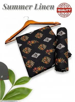 Black Printed Linen 2Pcs Set for Women