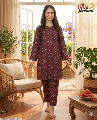 Shalwar Kameez Set Purple Printed Suit for Women