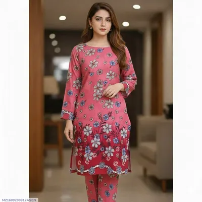 2 Pcs Women's Unstitched Printed Suit