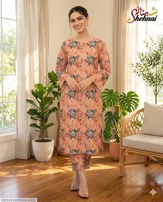 Chloe Shenai Floral Printed Kurta Set Peach