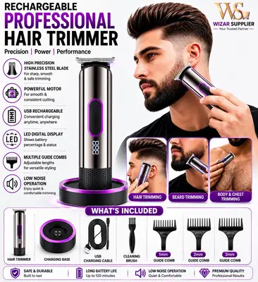 Professional Rechargeable Hair Trimmer with Charging Base 