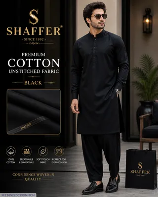 Black Unstitched Cotton Suit for Men Summer