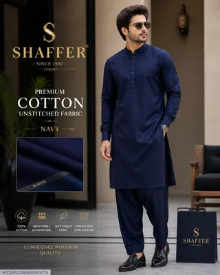Men's Unstitched Cotton Suit Navy Blue Fabric