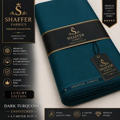 Premium Unstitched Cotton Suit Dark Turquoise Shaffer thumbnail 2