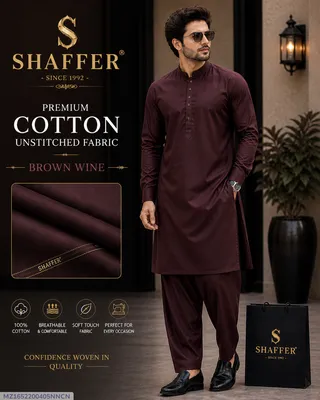Men Unstitched Cotton Suit Brown Wine Summer