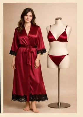 Silk Plain Comfortable And Lightweight Nightwear Set
