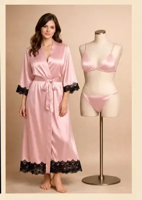 Silk Plain Comfortable And Lightweight Nightwear Set