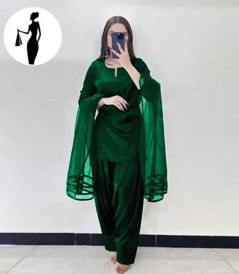 Green 3Pcs Women's Shamoz Silk Suit with Organza Dupatta