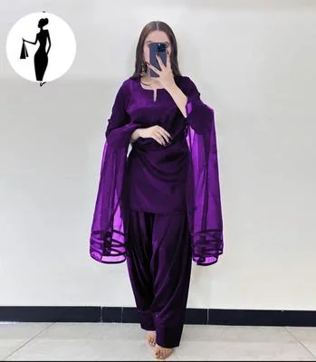 Purple 3Pcs Stitched Farshi Suit with Organza Dupatta