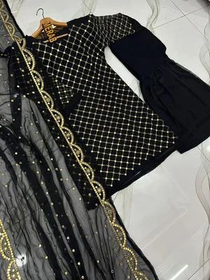 Black Mirror Work 3Pcs Women Suit Party Wear thumbnail 2