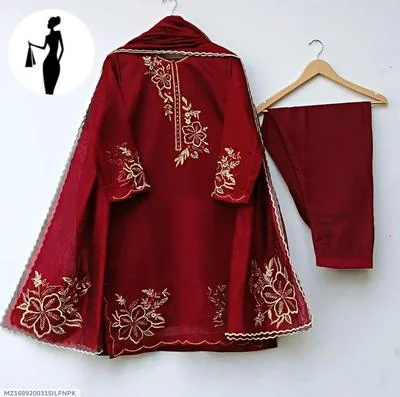 3 Pcs Women's Stitched Embroidered Suit thumbnail 3