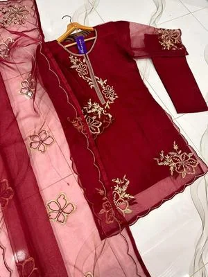 3 Pcs Women's Stitched Embroidered Suit thumbnail 2