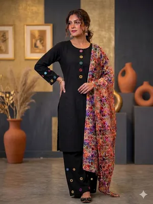 3 Pcs Women's Stitched Dobby Lawn Sheesha Work Suit thumbnail 3