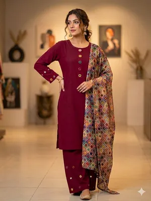3 Pcs Women's Stitched Dobby Lawn Sheesha Work Suit thumbnail 3