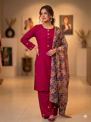 3 Pcs Women's Stitched Dobby Lawn Sheesha Work Suit thumbnail 3