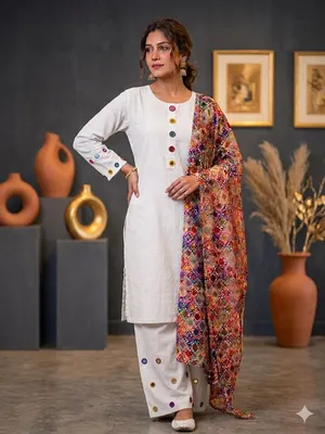 3 Pcs Women's Stitched Dobby Lawn Sheesha Work Suit thumbnail 3