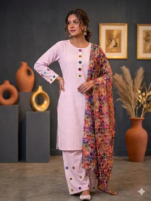 3 Pcs Women's Stitched Dobby Lawn Sheesha Work Suit thumbnail 3
