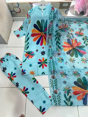 3 Pcs Women's Stitched Arabic Lawn Printed Suit thumbnail 2
