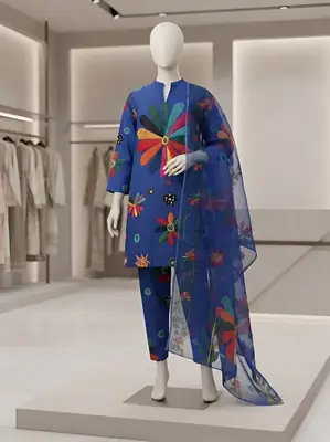 3 Pcs Women's Stitched Arabic Lawn Printed Suit