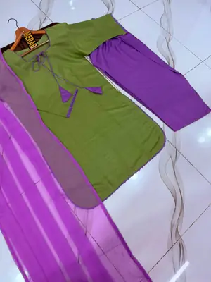 3 Pcs Women's Stitched Cotton Plain Suit thumbnail 6