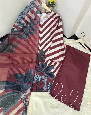 3 Pcs Women's Stitched Dobby Lawn Printed Suit thumbnail 2