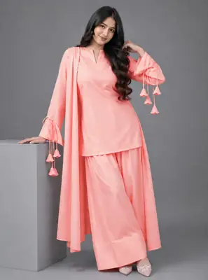 3 Pcs Women's Stitched Linen Plain Suit