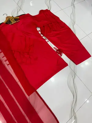 3 Pcs Women's Stitched Linen Plain Suit thumbnail 3