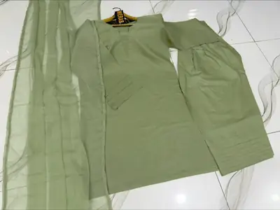 3 Pcs Women's Stitched Cotton Plain Suit thumbnail 3