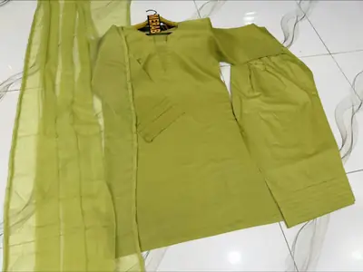 3 Pcs Women's Stitched Cotton Plain Suit thumbnail 2