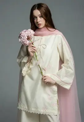 3 Pcs Women's Stitched Cotton Embroidered Suit