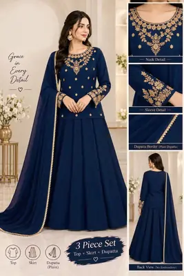 3 Pcs Women's Stitched Shamoz Silk Hand Work Suit