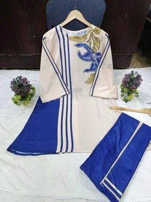 Blue Swiss Lawn Printed 2Pcs Women Co-Ord Set Medium thumbnail 4