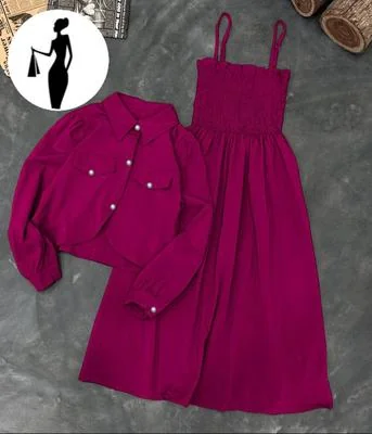 Pink Linen 2Pcs Frock & Jacket Set