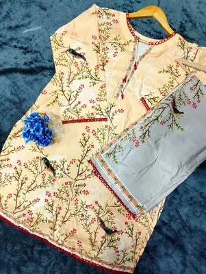 2 Pcs Women's Stitched Swiss Lawn Printed Co-Ord Set thumbnail 7