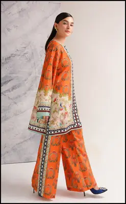 2 Pcs Women's Stitched Swiss Lawn Printed Co-Ord Set thumbnail 3